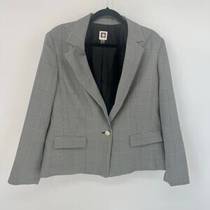 Anne Klein Black & White Houndstooth Blazer w/ elbow patches Size XL
